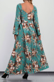 Elegant Flowers Print Slit V Neck A Line Dresses