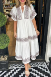 Casual Geometric Print Patchwork V Neck A Line Short Sleeve Dress