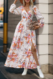 Elegant Flowers Print Slit V Neck A Line Dresses