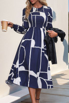 Street Elegant Geometric Print Contrast O Neck A Line Dresses
