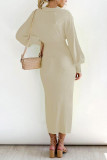 Daily Elegant Solid Color Lace Up Potholes V Neck One Step Skirt Dresses