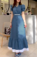 Elegant Solid Color Buckle Patchwork O Neck Bud Dresses