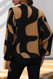 Daily Elegant Geometric Print Contrast V Neck Tops