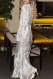 Elegant Flowers Lace Up V Neck Fishtail Dresses
