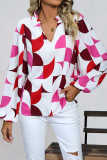 Daily Elegant Geometric Print Contrast V Neck Tops