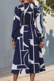 Street Elegant Geometric Print Contrast O Neck A Line Dresses