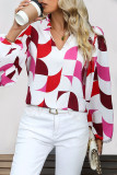 Daily Elegant Geometric Print Contrast V Neck Tops