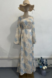 Elegant Flowers Lace Up V Neck Fishtail Dresses