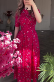 Elegant Floral Print O Neck A Line Dresses
