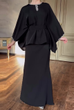 Celebrities Elegant Solid Color Lace Up Rhinestone Decor O Neck Long Sleeve Two Pieces
