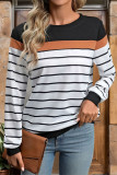 Casual Daily Striped Print Contrast O Neck Tops