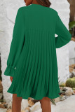 Casual Daily Solid Color Lace Up Pleated O Neck Pleated Dresses