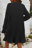 Casual Daily Solid Color Lace Up Pleated O Neck Pleated Dresses