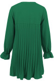 Casual Daily Solid Color Lace Up Pleated O Neck Pleated Dresses