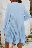 Casual Daily Solid Color Lace Up Pleated O Neck Pleated Dresses