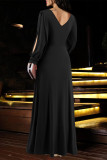 Elegant Solid Color Slit Ruched V Neck A Line Dresses