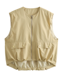 Casual Street Solid Color Pocket Zipper O Neck Tops