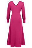 Elegant Solid Color Slit Ruched V Neck A Line Dresses