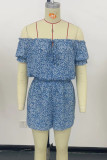 Casual Flowers Print Lace Up Off Shoulder Short Sleeve Two Pieces
