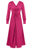 Elegant Solid Color Slit Ruched V Neck A Line Dresses