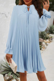 Casual Daily Solid Color Lace Up Pleated O Neck Pleated Dresses