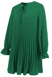 Casual Daily Solid Color Lace Up Pleated O Neck Pleated Dresses