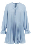 Casual Daily Solid Color Lace Up Pleated O Neck Pleated Dresses