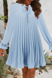 Casual Daily Solid Color Lace Up Pleated O Neck Pleated Dresses