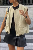 Casual Street Solid Color Pocket Zipper O Neck Tops