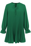 Casual Daily Solid Color Lace Up Pleated O Neck Pleated Dresses