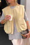 Casual Street Solid Color Pocket Zipper O Neck Tops