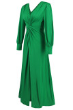 Elegant Solid Color Slit Ruched V Neck A Line Dresses