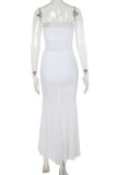 Sexy Solid Color See-Through Mesh Strapless Fishtail Dresses