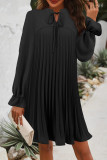 Casual Daily Solid Color Lace Up Pleated O Neck Pleated Dresses