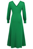Elegant Solid Color Slit Ruched V Neck A Line Dresses