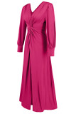 Elegant Solid Color Slit Ruched V Neck A Line Dresses