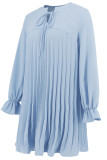 Casual Daily Solid Color Lace Up Pleated O Neck Pleated Dresses