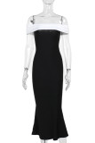 Sexy Solid Color Contrast Off Shoulder One Step Skirt Dresses