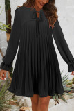 Casual Daily Solid Color Lace Up Pleated O Neck Pleated Dresses