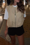 Casual Street Solid Color Pocket Zipper O Neck Tops
