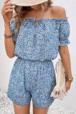Casual Flowers Print Lace Up Off Shoulder Short Sleeve Two Pieces