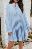 Casual Daily Solid Color Lace Up Pleated O Neck Pleated Dresses