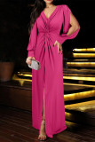 Elegant Solid Color Slit Ruched V Neck A Line Dresses