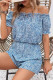 Casual Flowers Print Lace Up Off Shoulder Short Sleeve Two Pieces