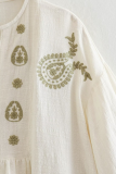 Flowers Embroidered Contrast V Neck Tops