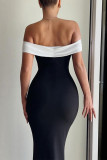 Sexy Solid Color Contrast Off Shoulder One Step Skirt Dresses