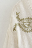 Flowers Embroidered Contrast V Neck Tops