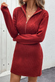 Casual Solid Color Zipper Weave Zipper Collar Wrapped Skirt Dresses