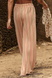 Casual Daily Striped Print Pocket Lace Up Loose Straight Full Print Bottoms