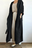 Casual Solid Color Pocket Lace Up Outerwear